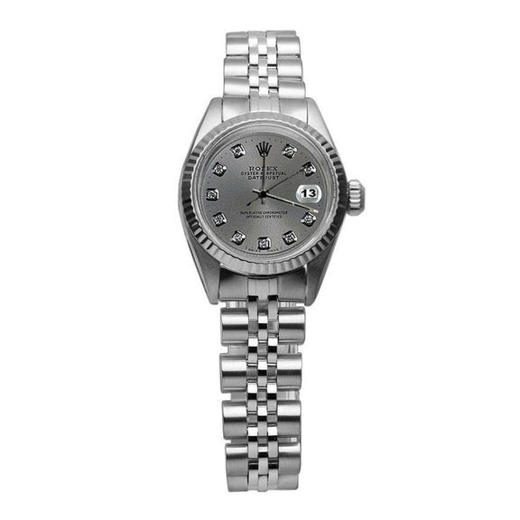 Orologio da donna Rolex Datejust con quadrante grigio e diamanti in acciaio inossidabile