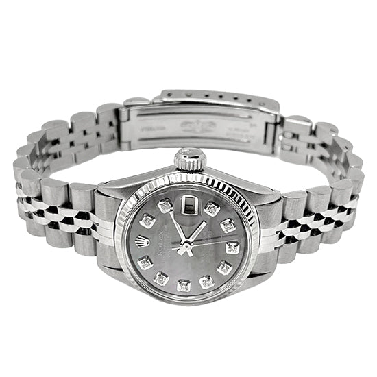 Orologio da donna Rolex Datejust con quadrante grigio e diamanti, in acciaio inossidabile