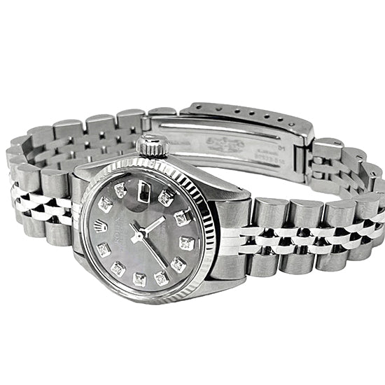 Orologio da donna Rolex Datejust con quadrante grigio e diamanti, in acciaio inossidabile