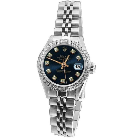 Orologio da donna Rolex Datejust quadrante nero lunetta