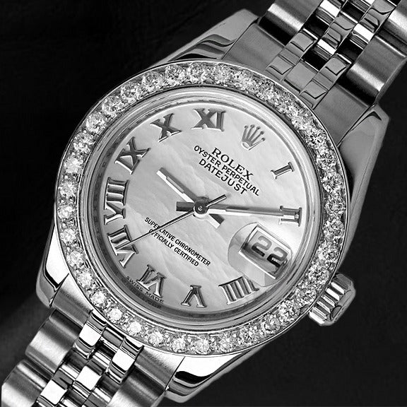 Orologio da donna Rolex Lady-Datejust 26mm madreperla bianca diamante acciaio chiusura nascosta