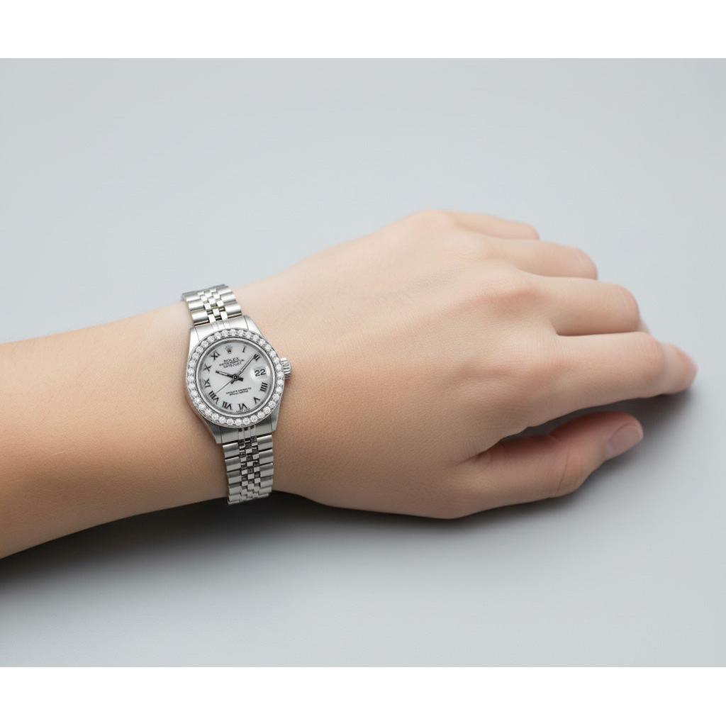 Orologio da donna Rolex Lady-Datejust 26mm madreperla bianca diamante acciaio chiusura nascosta P4