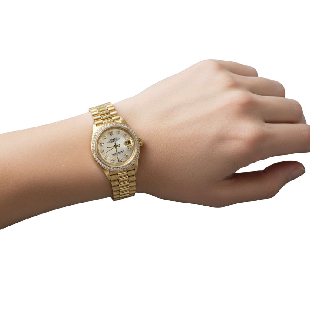 Orologio da donna Rolex President Datejust con quadrante con lunetta in diamanti P2