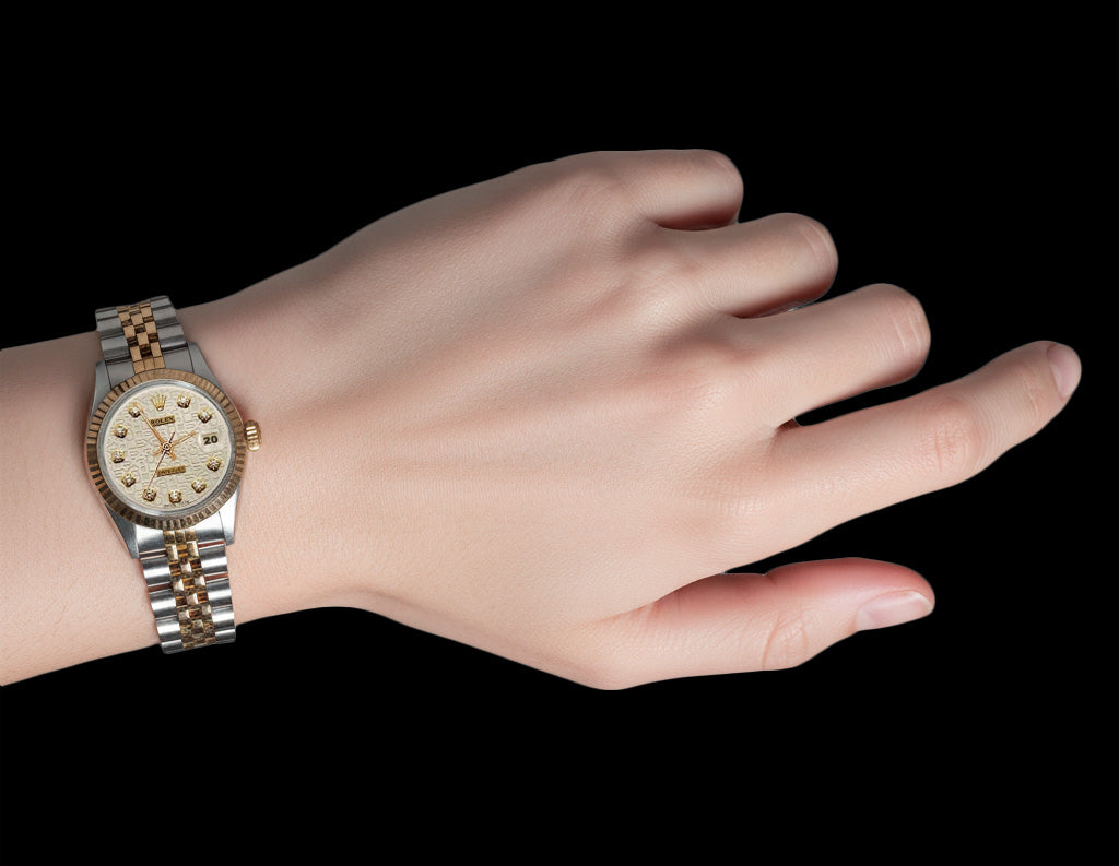 Orologio da donna Rolex con quadrante in diamanti e acciaio inossidabile e oro giallo giubileo Rolex P2