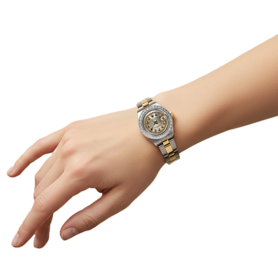 Orologio da donna bicolore con lunetta di diamanti Rolex Datejust P2