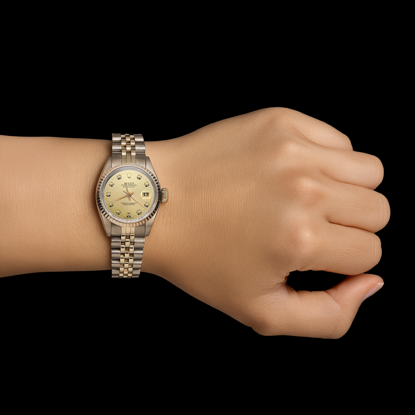 Orologio da donna con quadrante giubileo in oro giallo e quadrante Rolex Datejust