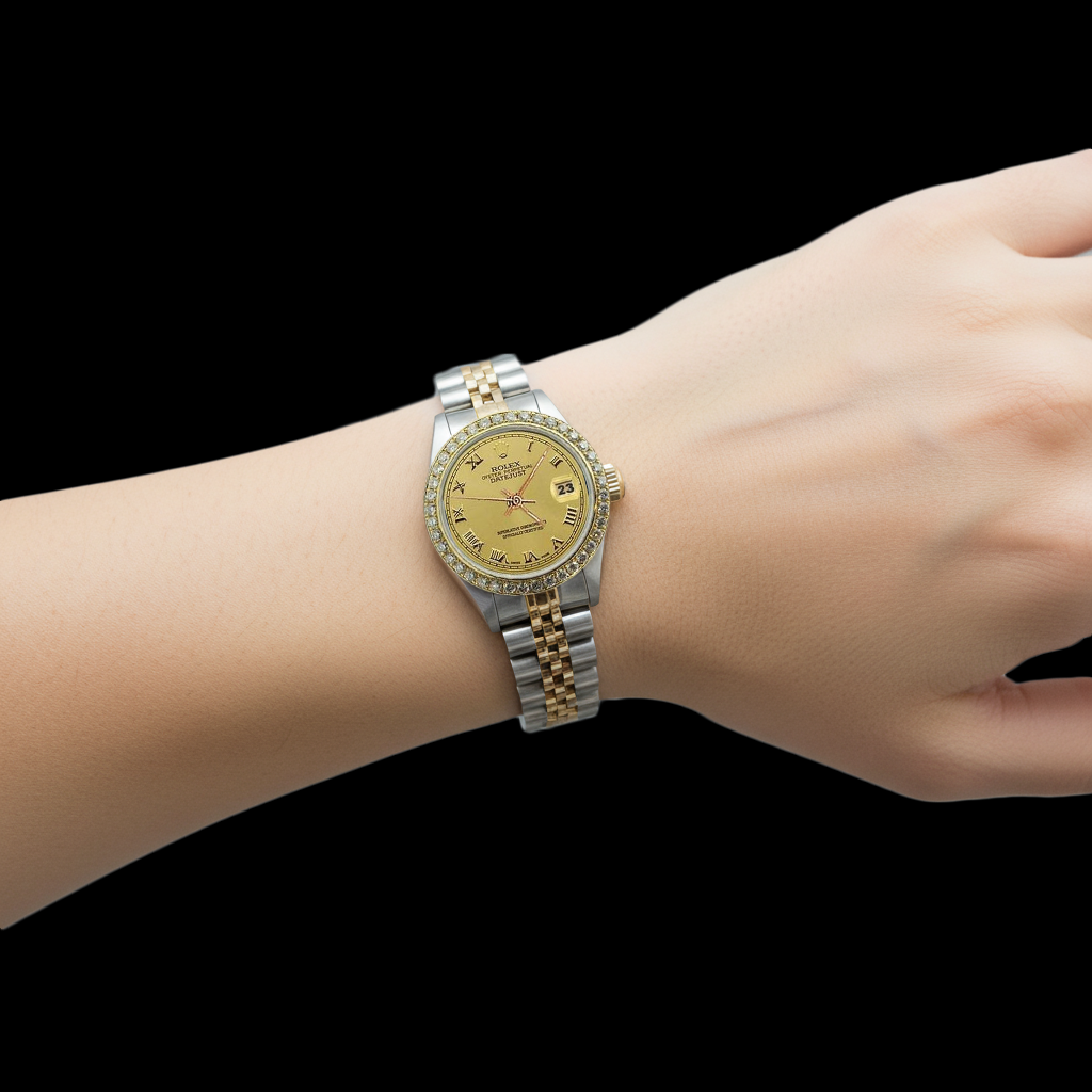 Orologio da donna con quadrante romano in oro e acciaio Rolex Datejust giubileo P1