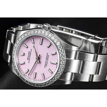 Orologio da donna in acciaio inossidabile con lunetta ghiacciata Rolex Ostrica perpetua