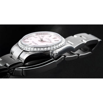 Orologio da donna in acciaio inossidabile con lunetta ghiacciata Rolex Ostrica perpetua
