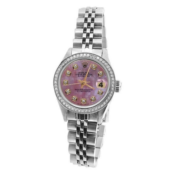 Orologio da donna perpetuo Rolex Date Just con quadrante bordeaux e lunetta in acciaio inossidabile