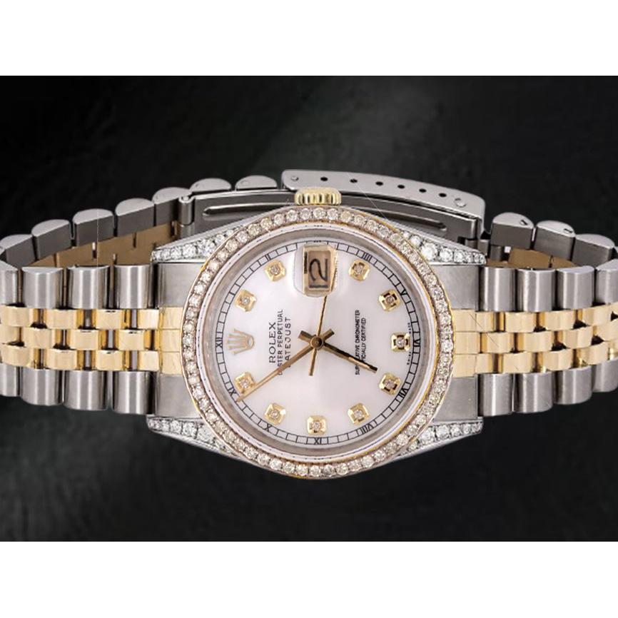 Orologio da polso Rolex giubileo bicolore da 36 mm con quadrante bianco e lunetta in diamanti