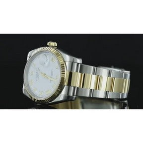 Orologio da uomo Rolex Datejust 36 mm con bracciale ostrica bicolore, quadrante bianco, IMPOSTAZIONE RAPIDA