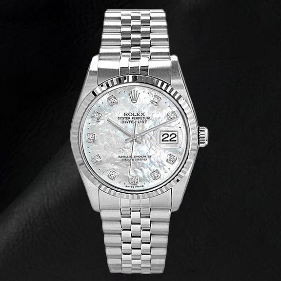 Orologio da uomo Rolex Datejust 36mm in acciaio inossidabile con madreperla e diamanti