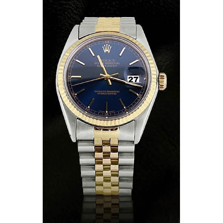 Orologio da uomo Rolex Datejust con quadrante blu e lunetta scanalata, set rapido giubileo in acciaio inossidabile e oro
