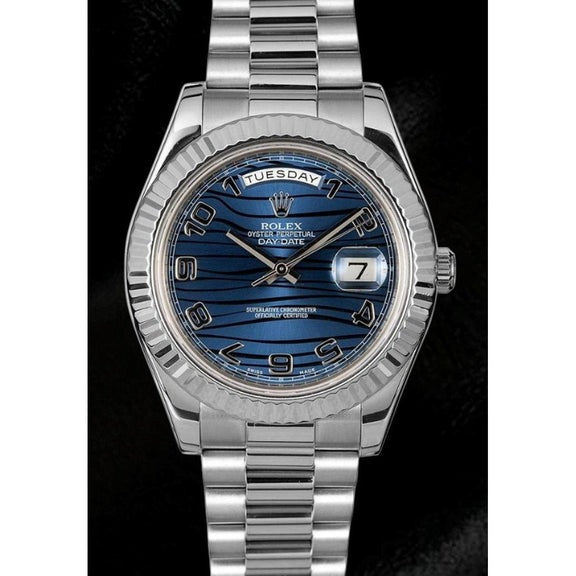 Orologio da uomo Rolex Day Date II in oro bianco con lunetta scanalata presidente