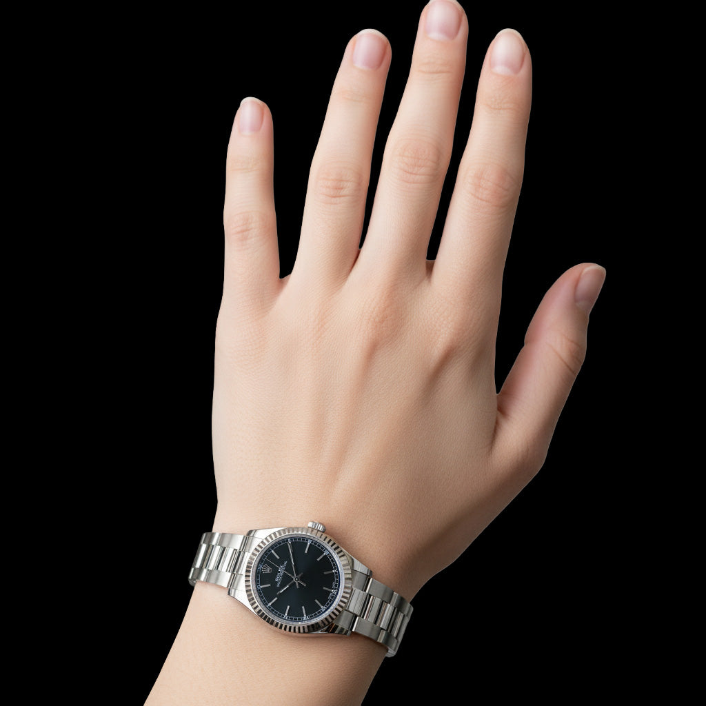 Orologio da uomo Rolex ostrica perpetua con quadrante nero romano in acciaio inossidabile P3