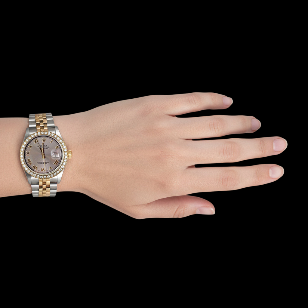 Orologio da uomo con lunetta di diamanti Rolex Datejust, quadrante romano grigio giubilare bicolore