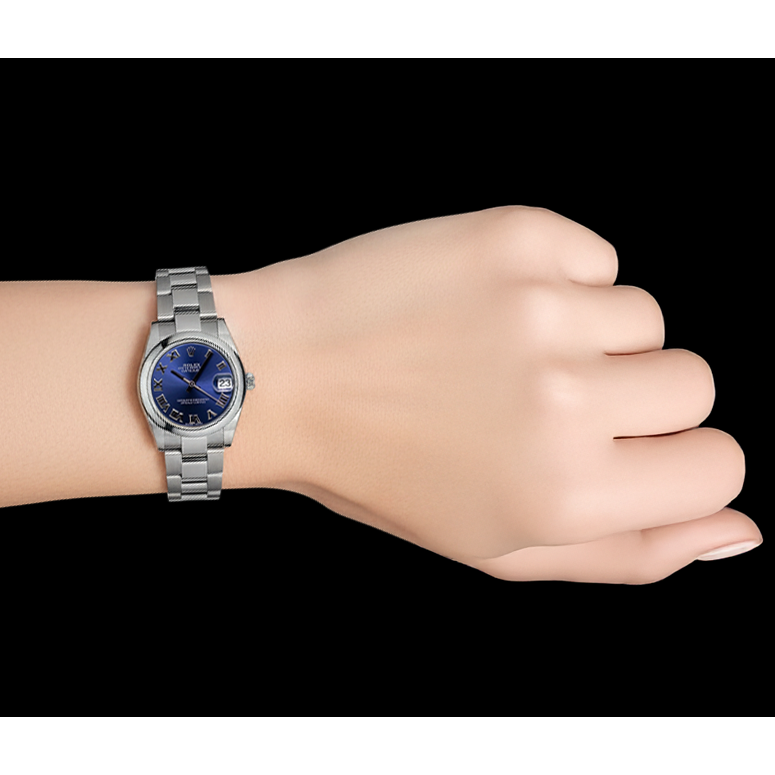 Orologio signora Datejust Rolex in acciaio inossidabile con quadrante romano blu P3