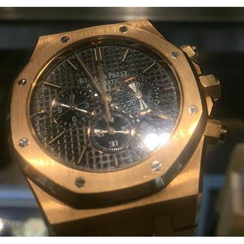 Orologio da uomo Ap cronografo in rovere reale in oro rosa, quadrante nero