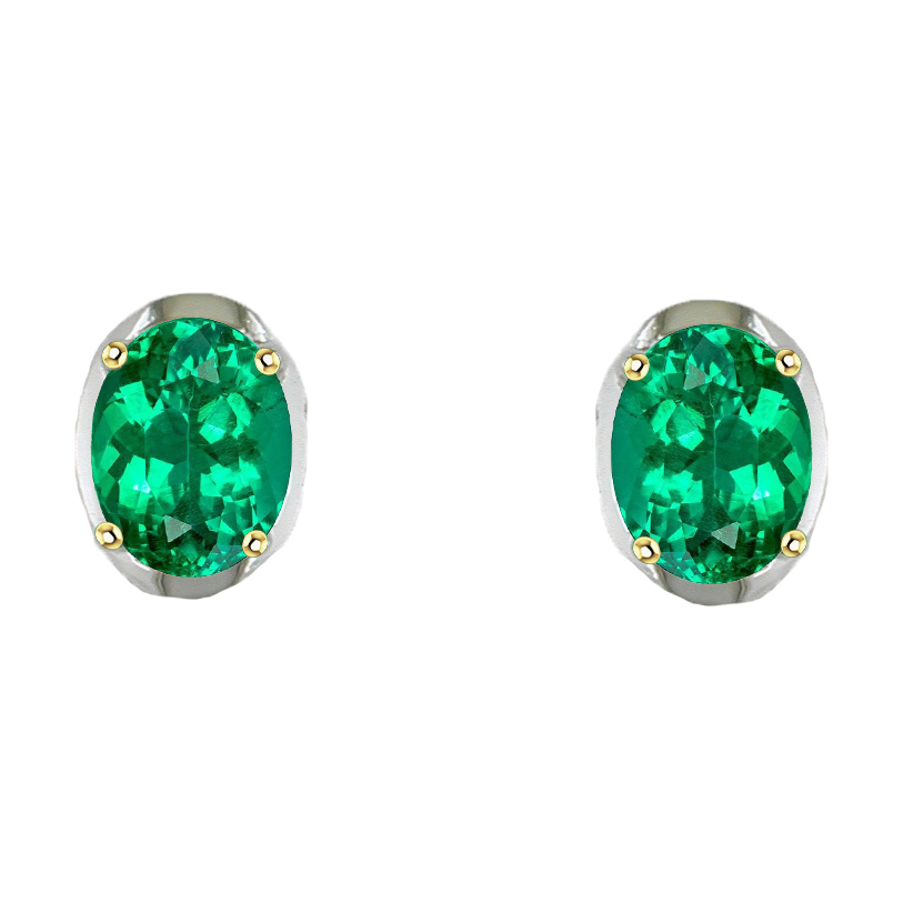 Smeraldo Ovale Gemstone Earring in Oro 14 Carati Bicolore – vista principale