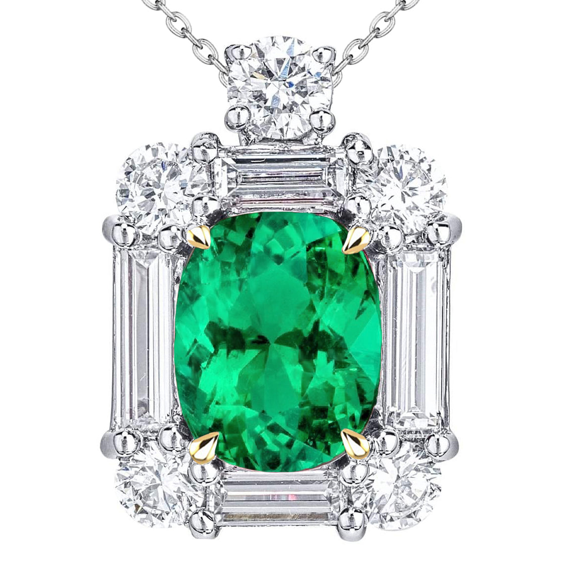 Pendente Pietra Preziosa Oro Due Toni 14K con Smeraldo Fine – vista principale
