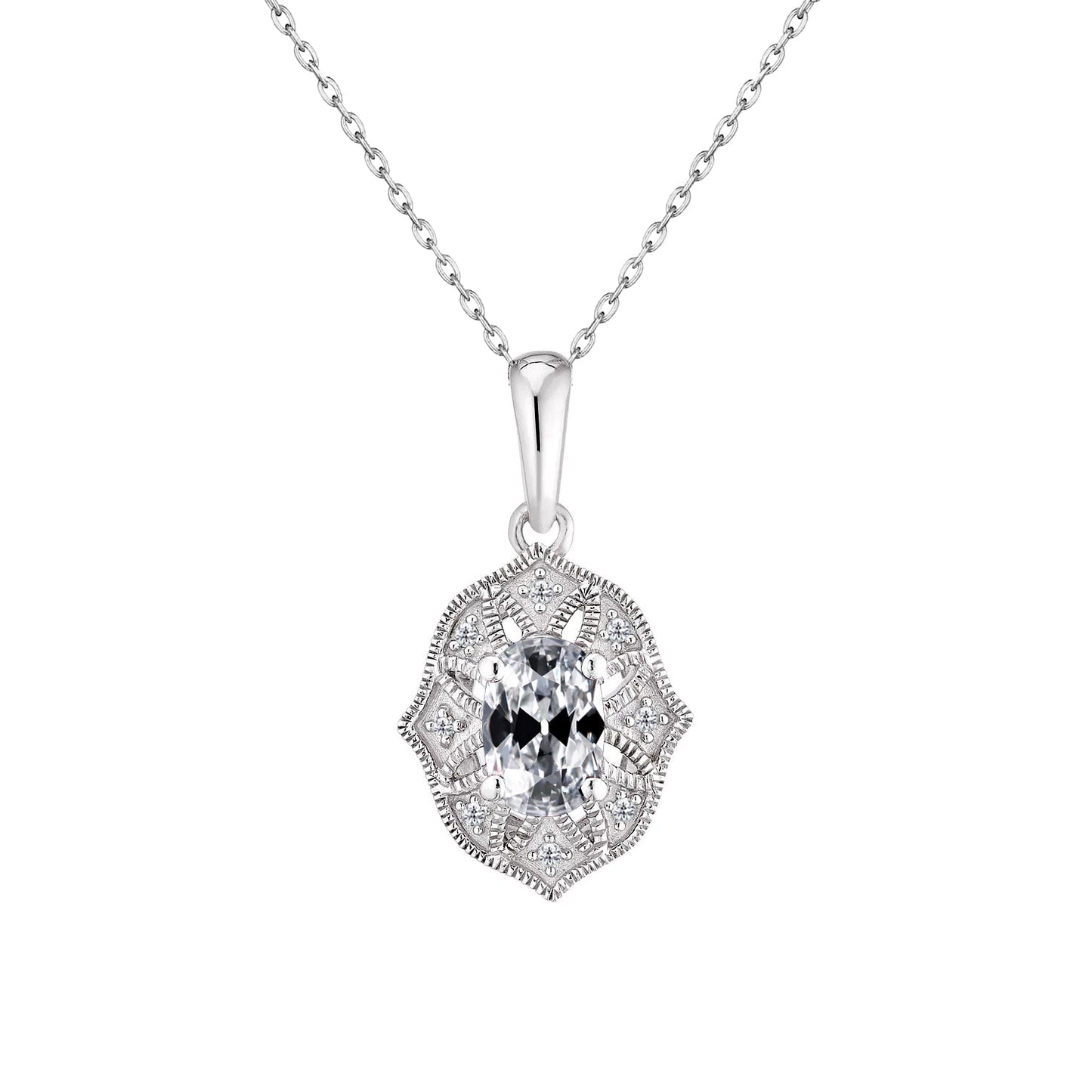 Pendente a Goccia Oro Bianco 14K con Diamante Fine – vista principale