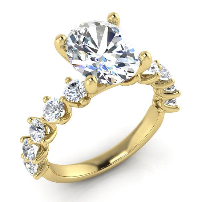Ovale Genuino Anello Con Diamante Con Accenti Oro Giallo