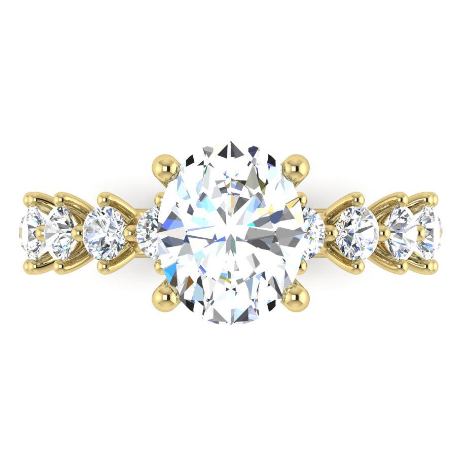 Ovale Genuino Anello Con Diamante Con Accenti Oro Giallo