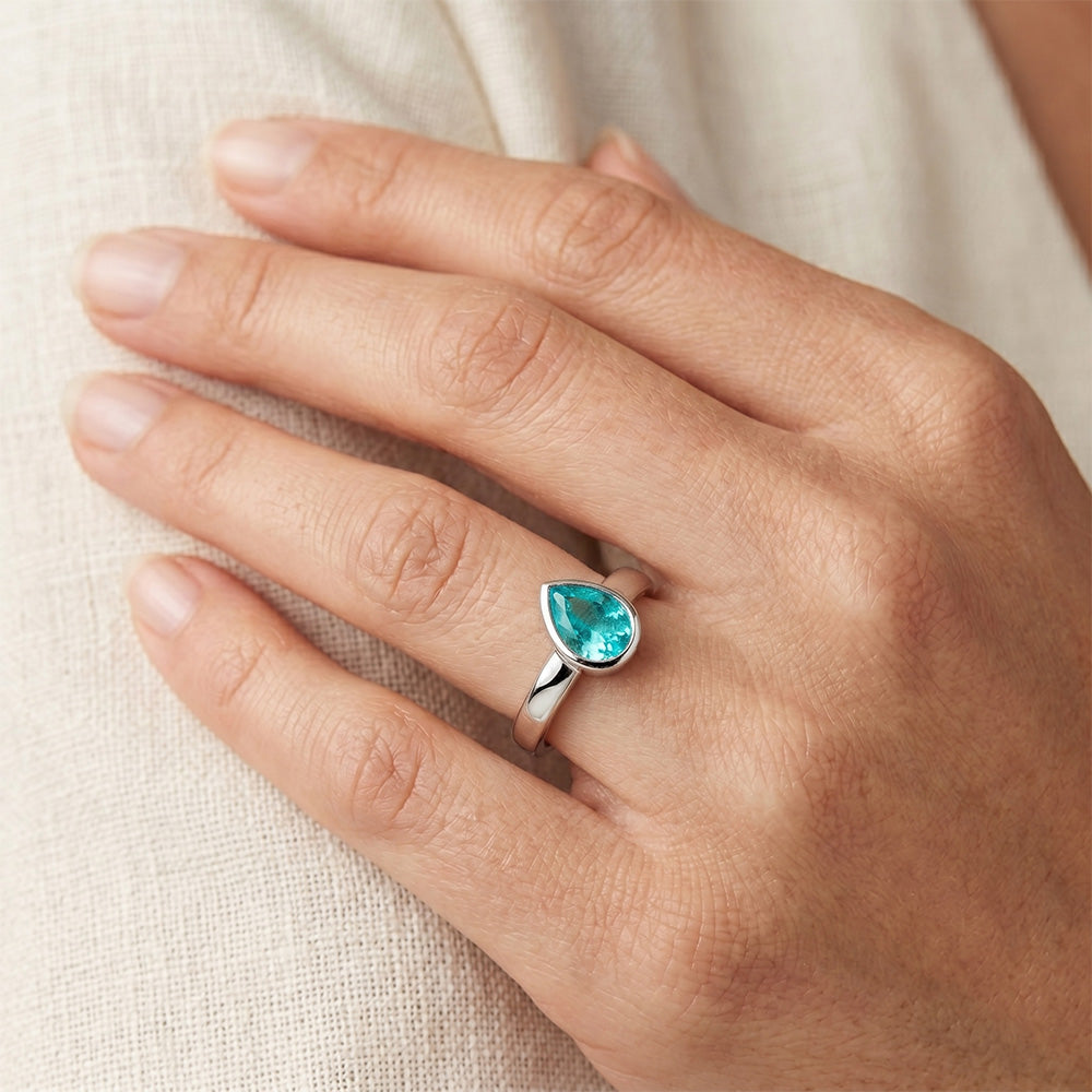Paraiba Neon Anello Pietra Colorata fatto a mano 1,25 carati
