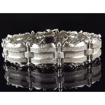 Parure Pave Taglio Rotondo Bracciale Uomo con Vero Diamanti Oro Bianco 14K 15 Carati