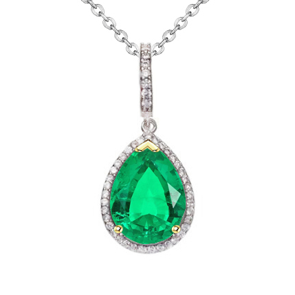 Smeraldo Colombiano Taglio a Pera Collana Pendente in Oro Bicolore 14K – vista principale