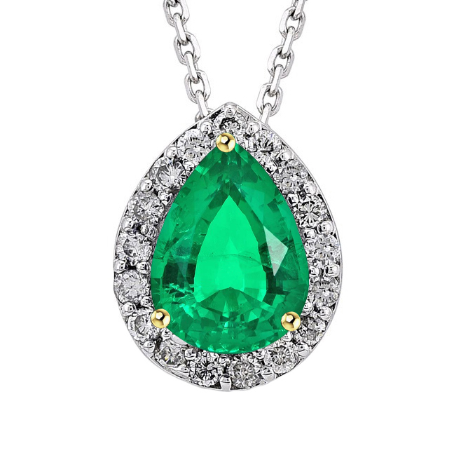 Smeraldo Colombiano Pendente con Gemma 3-carati Oro Bicolore 14K – vista principale