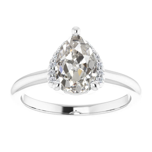 Brillante Taglio Old Mine Anello Solitario con Accenti in Oro 14 Carati Bianco – vista principale