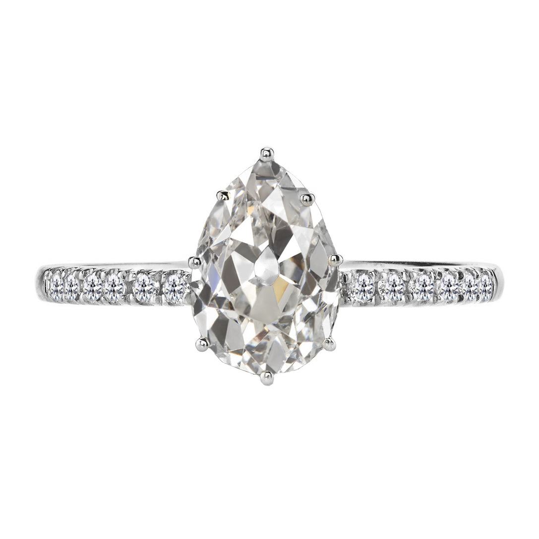 Brillante Cuscino Antico Anello Solitario con Accenti in Oro Bianco 14K – vista principale
