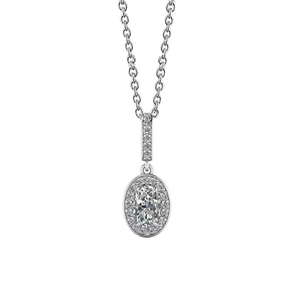 Pendente Scintillante In Oro Bianco 14K Con Vero Diamanti Taglio Ovale E Rotondo Da 1.72 Ct