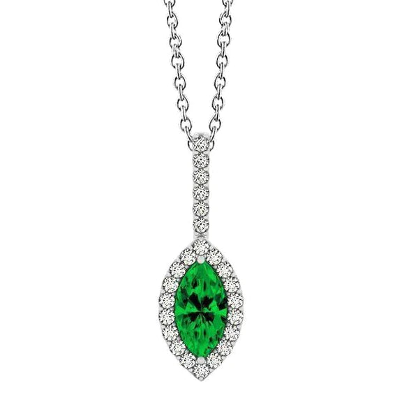 Pendente con Verde smeraldo a forma di marquise e diamanti 5 ct in oro bianco 14K