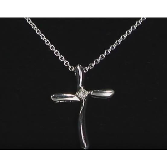 Pendente A Croce Con Naturale Diamante Tondo Da 0,50 Carati In Oro Bianco 14K