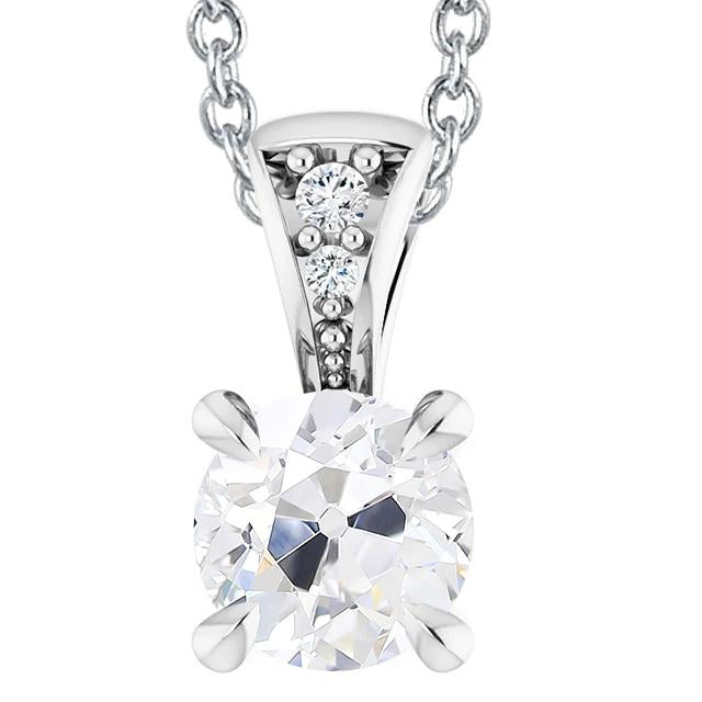 Pendente Antico Con Griffe Di Vero Diamanti Taglio Rotondo 5 Carati In Oro Bianco 14K