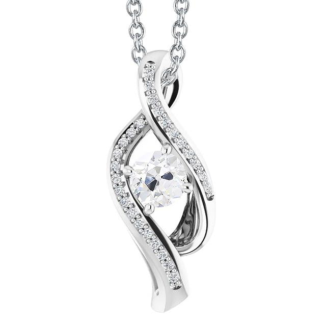 Pendente Antico Con Vero Diamanti Taglio Carati 2,50 Intrecciati In Oro Bianco 14K