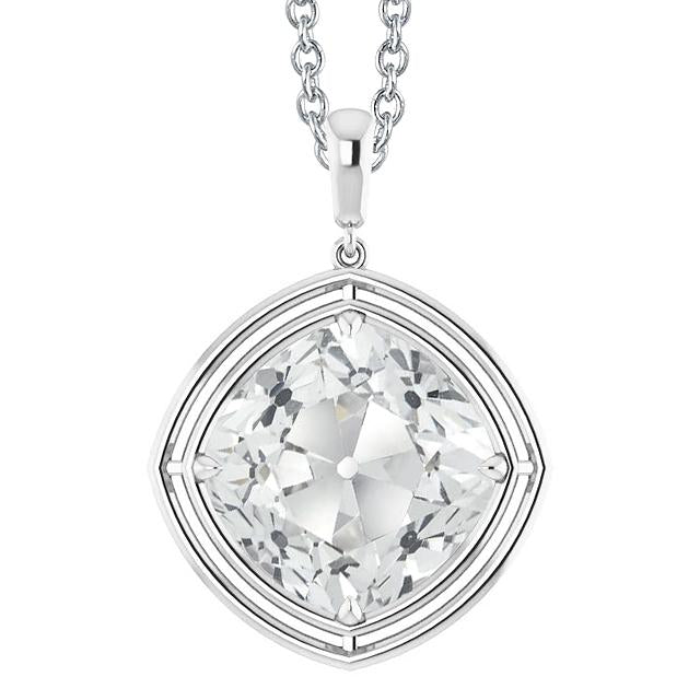Pendente Antico Solitario Con Vero Diamante Taglio 5 Carati In Oro Bianco 14K