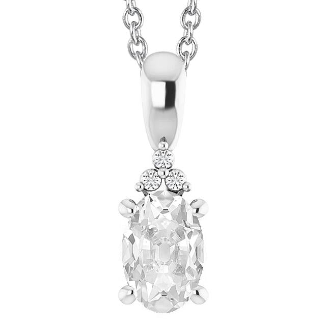 Pendente Con 5 Carati Di Genuino Diamanti Taglio Ovale E Rotondo In Oro Bianco 14K