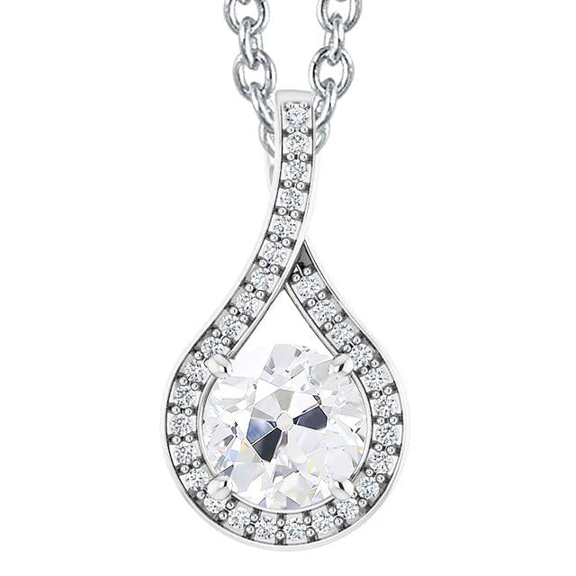 Pendente Con Catena Intrecciata A Stelo Scorrevole Con Naturale Diamante Tondo 4 Carati Old Mine In Oro 14K