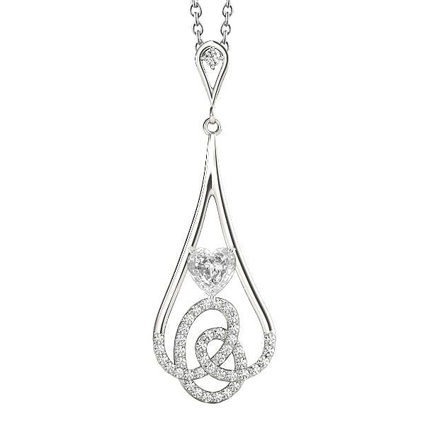 Pendente Con Cuore 2 Carati E Naturale Diamante Tondo E Vecchio Minatore In Oro Bianco 14K