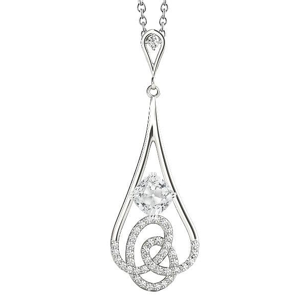Pendente Con Cuscino Da 2 Carati E Vero Diamante Rotondo Con Taglio Antico Con Gambo Diviso E Oro Bianco 14K