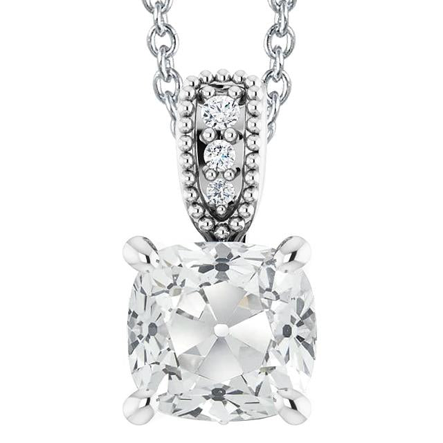 Pendente Con Cuscino Da 5,50 Carati E Genuino Diamanti Taglio Rotondo Di Un'Antica Diapositiva In Oro Bianco 14K