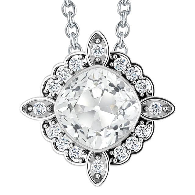 Pendente Con Cuscino Da 7 Carati E Naturale Diamante Tondo Old Miner Lunetta Scorrevole Incastonata In Oro 14K