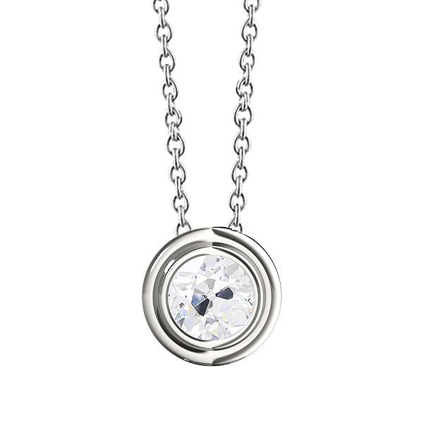 Pendente Con Genuino Diamante Tondo Da 1,50 Carati Incastonato Su Un'Antica Lunetta Da Minatore In Oro Bianco 14K