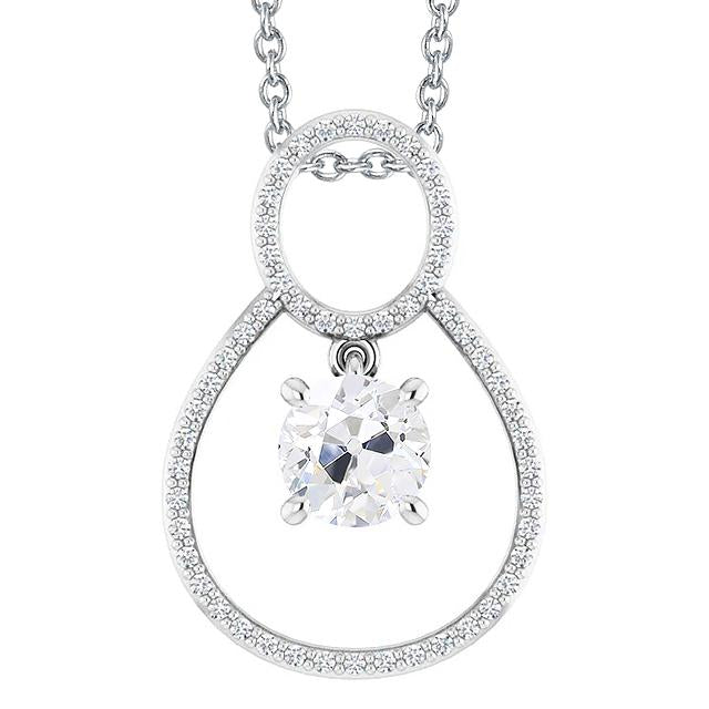 Pendente Con Genuino Diamanti Da Minatore Antico 3 Carati Con Catena Ad Artiglio In Oro Bianco 14k