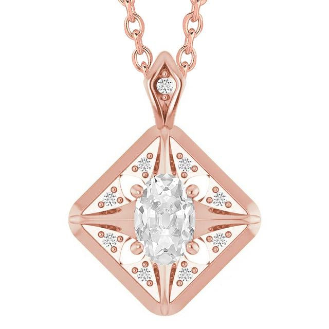Pendente Con Gioielli Di Vero Diamanti Ovali Taglio Vecchio Da 3,50 Carati In Oro Rosa 14K