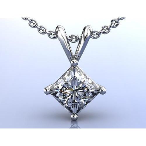 Pendente Con Naturale Diamante Princess A Quattro Punte Da 1 Carato In Oro Bianco 14K